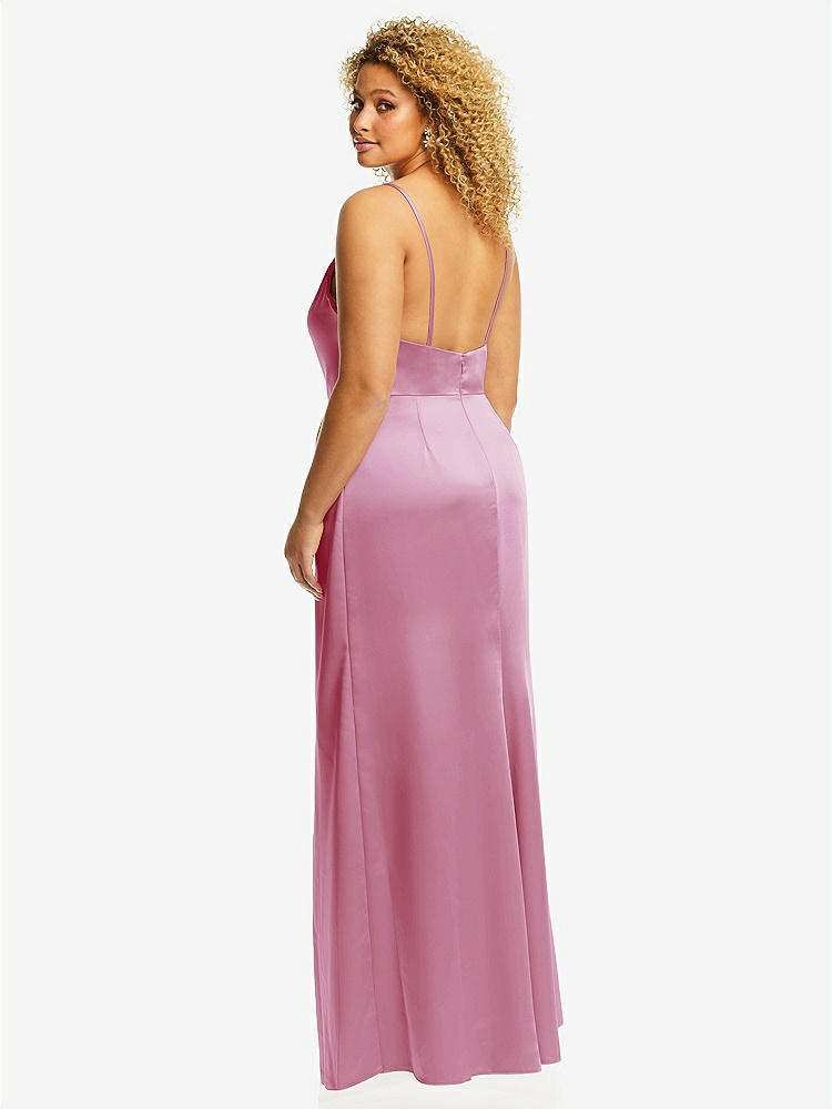 【STYLE: 3072】Cowl-Neck Draped Wrap Maxi Dress with Front Slit【COLOR: Powder Pink】
