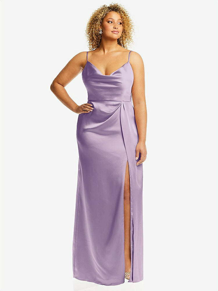 【STYLE: 3072】Cowl-Neck Draped Wrap Maxi Dress with Front Slit【COLOR: Pale Purple】