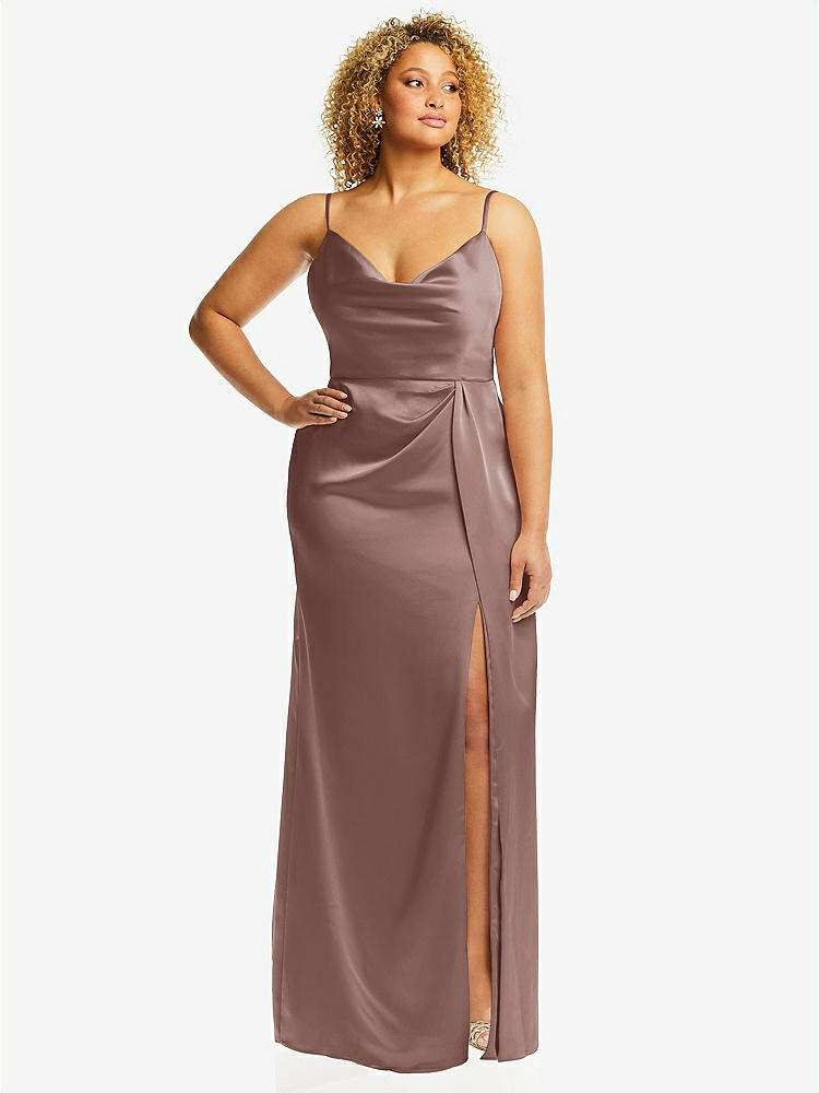 【STYLE: 3072】Cowl-Neck Draped Wrap Maxi Dress with Front Slit【COLOR: Sienna】