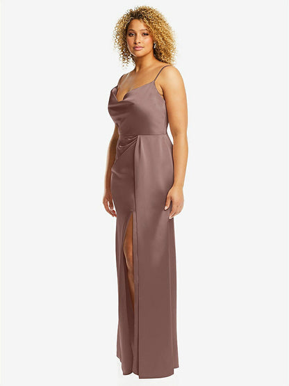 【STYLE: 3072】Cowl-Neck Draped Wrap Maxi Dress with Front Slit【COLOR: Sienna】