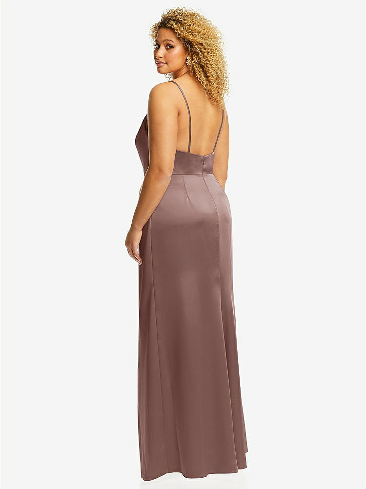 【STYLE: 3072】Cowl-Neck Draped Wrap Maxi Dress with Front Slit【COLOR: Sienna】