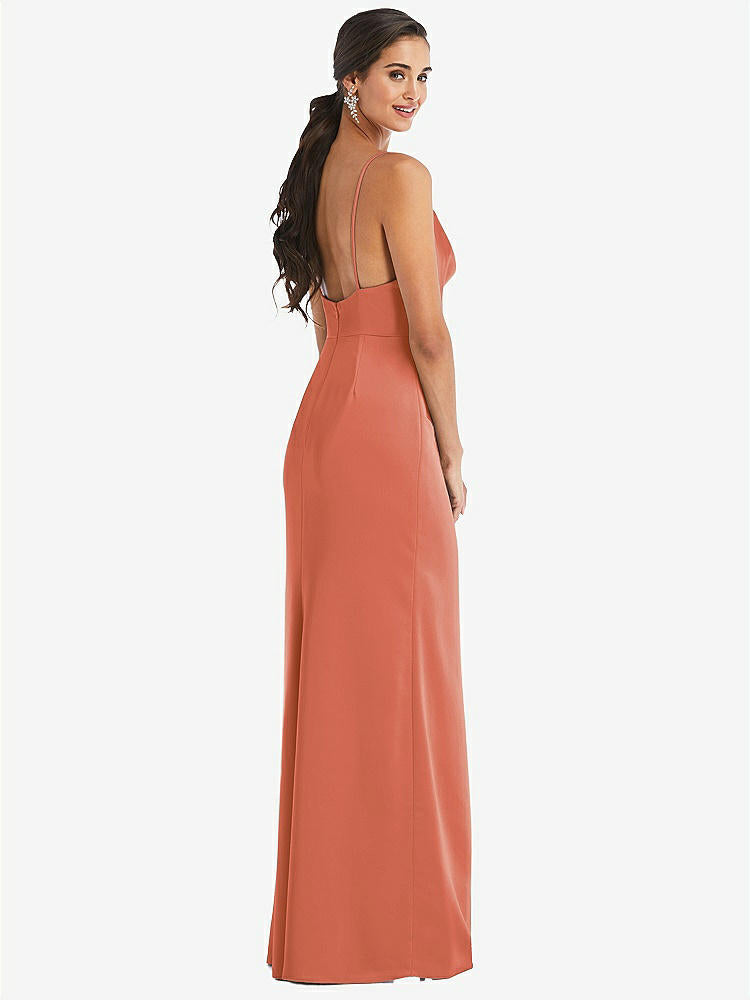 【STYLE: 3072】Cowl-Neck Draped Wrap Maxi Dress with Front Slit【COLOR: Terracotta Copper】