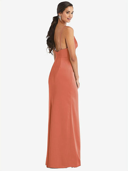 【STYLE: 3072】Cowl-Neck Draped Wrap Maxi Dress with Front Slit【COLOR: Terracotta Copper】