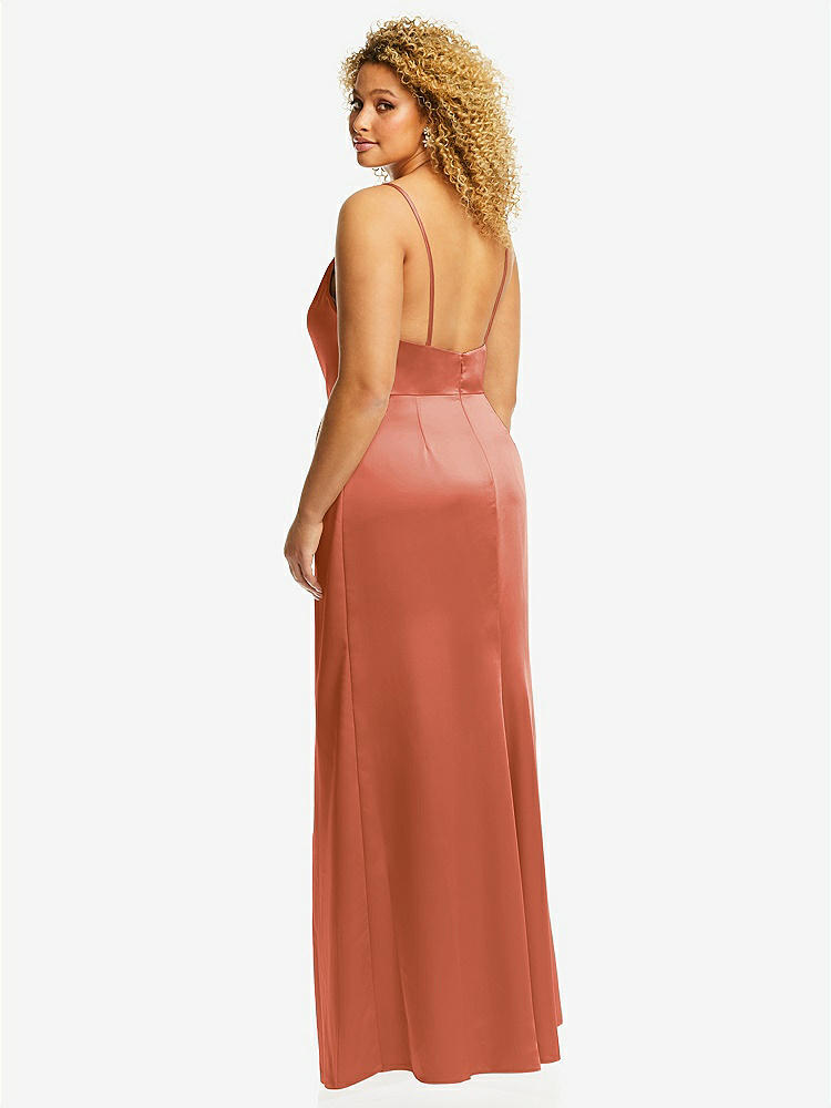 【STYLE: 3072】Cowl-Neck Draped Wrap Maxi Dress with Front Slit【COLOR: Terracotta Copper】