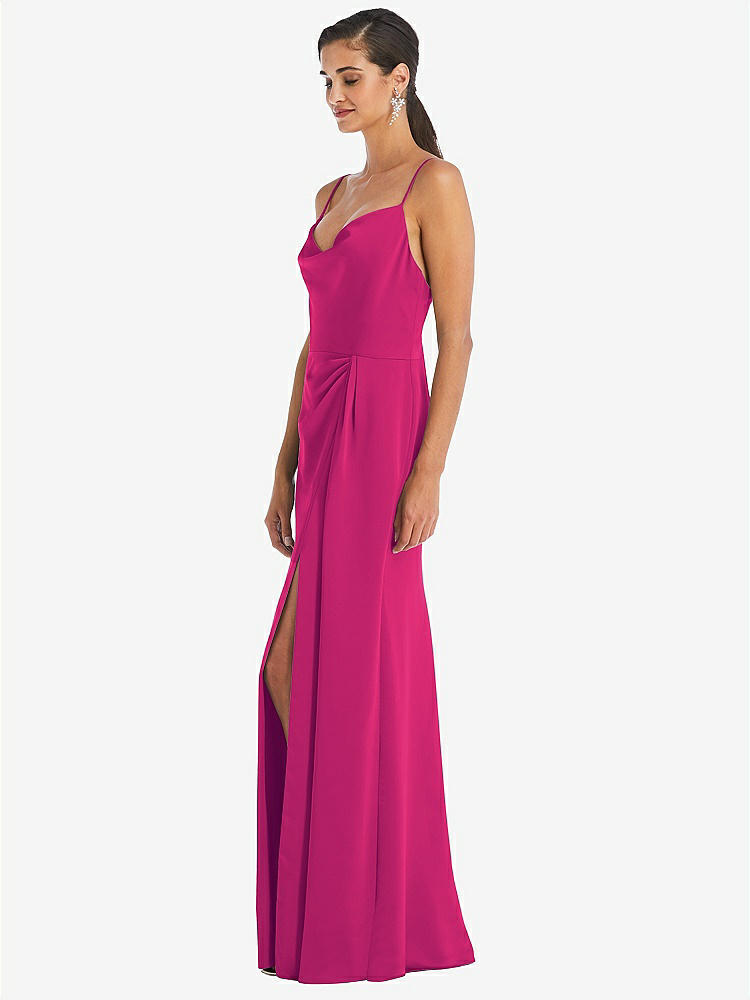 【STYLE: 3072】Cowl-Neck Draped Wrap Maxi Dress with Front Slit【COLOR: Think Pink】