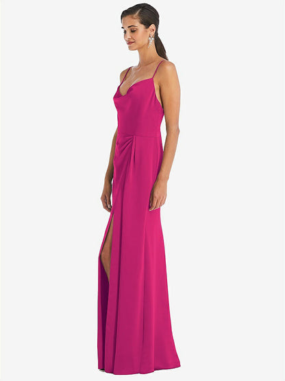 【STYLE: 3072】Cowl-Neck Draped Wrap Maxi Dress with Front Slit【COLOR: Think Pink】