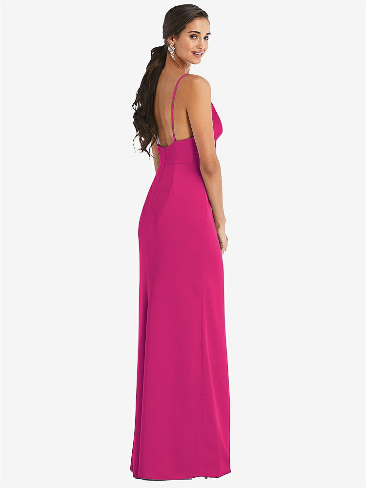 【STYLE: 3072】Cowl-Neck Draped Wrap Maxi Dress with Front Slit【COLOR: Think Pink】