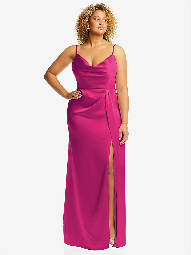 【STYLE: 3072】Cowl-Neck Draped Wrap Maxi Dress with Front Slit【COLOR: Think Pink】