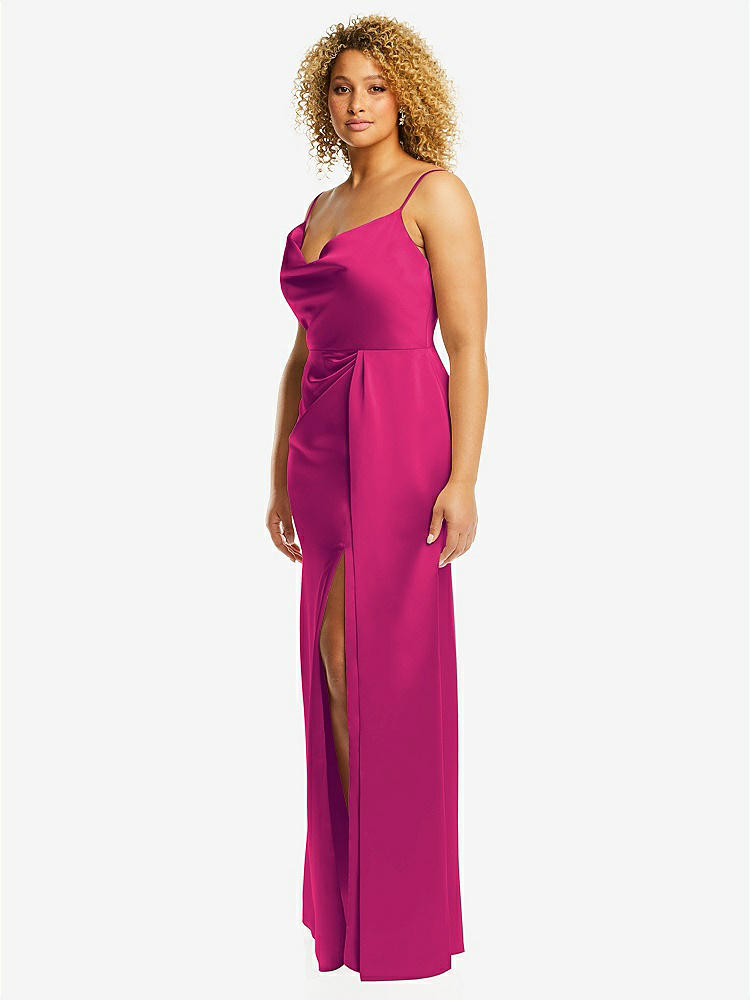 【STYLE: 3072】Cowl-Neck Draped Wrap Maxi Dress with Front Slit【COLOR: Think Pink】