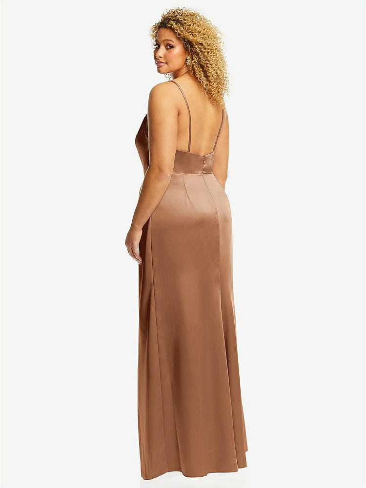 【STYLE: 3072】Cowl-Neck Draped Wrap Maxi Dress with Front Slit【COLOR: Toffee】