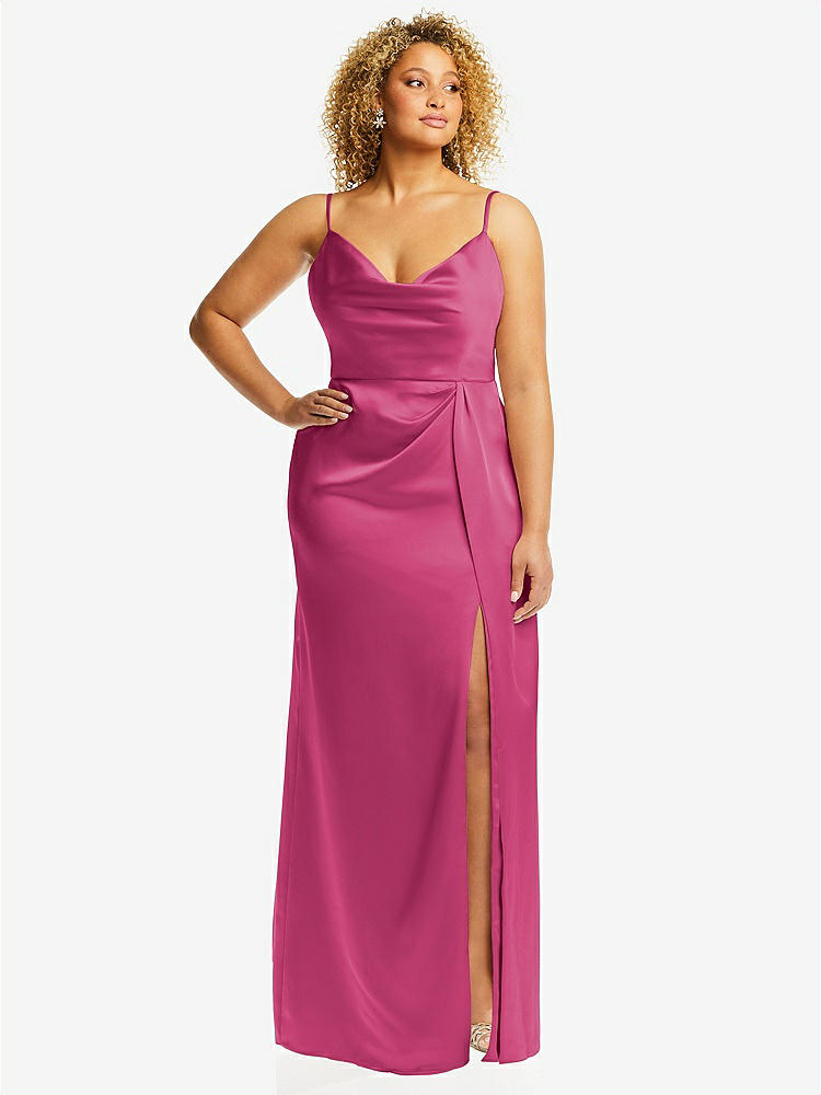 【STYLE: 3072】Cowl-Neck Draped Wrap Maxi Dress with Front Slit【COLOR: Tea Rose】