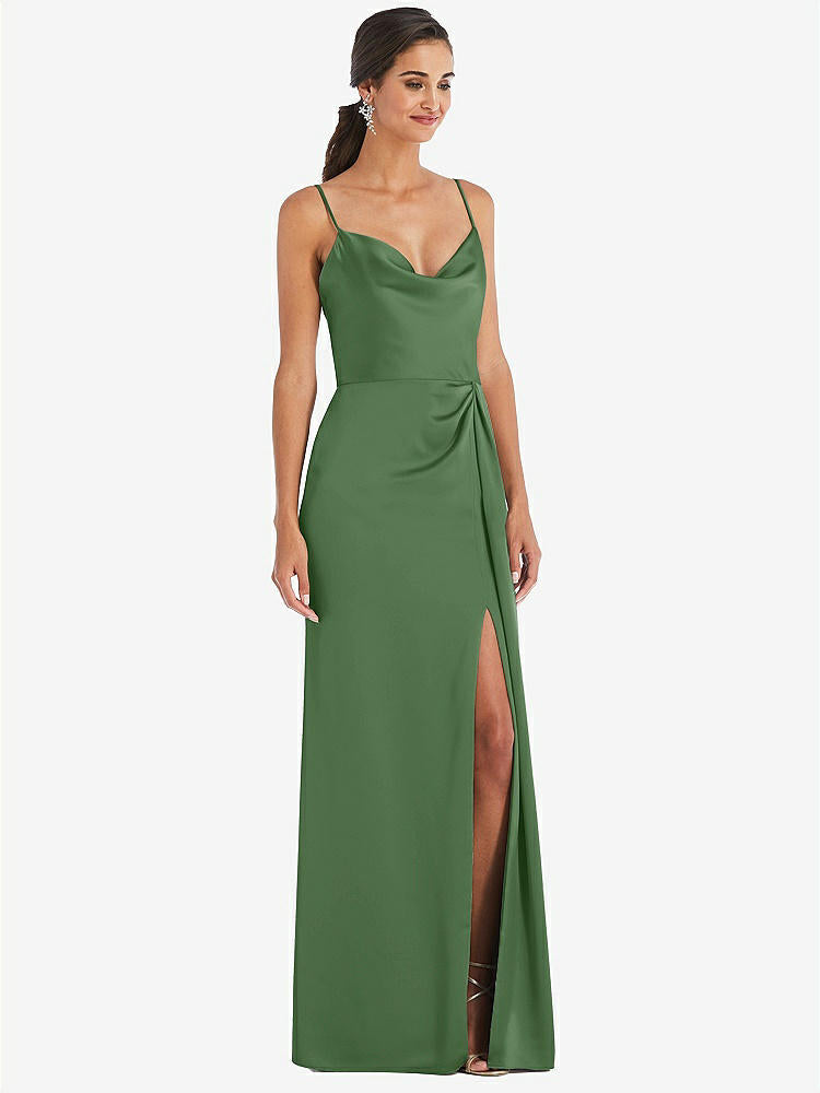 【STYLE: 3072】Cowl-Neck Draped Wrap Maxi Dress with Front Slit【COLOR: Vineyard Green】