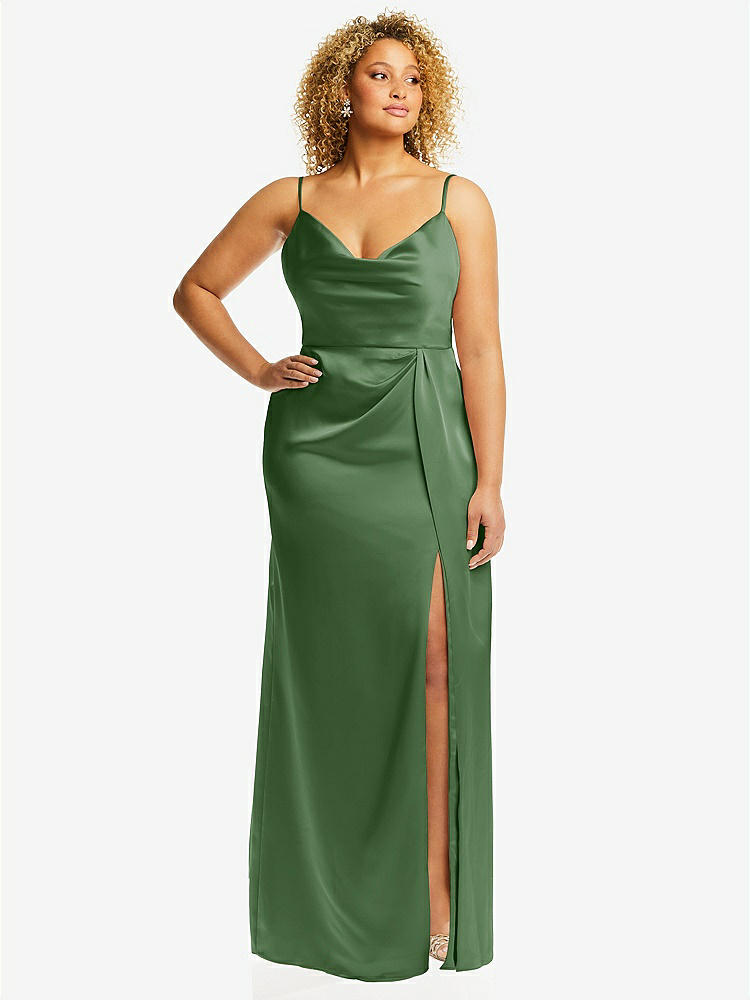 【STYLE: 3072】Cowl-Neck Draped Wrap Maxi Dress with Front Slit【COLOR: Vineyard Green】