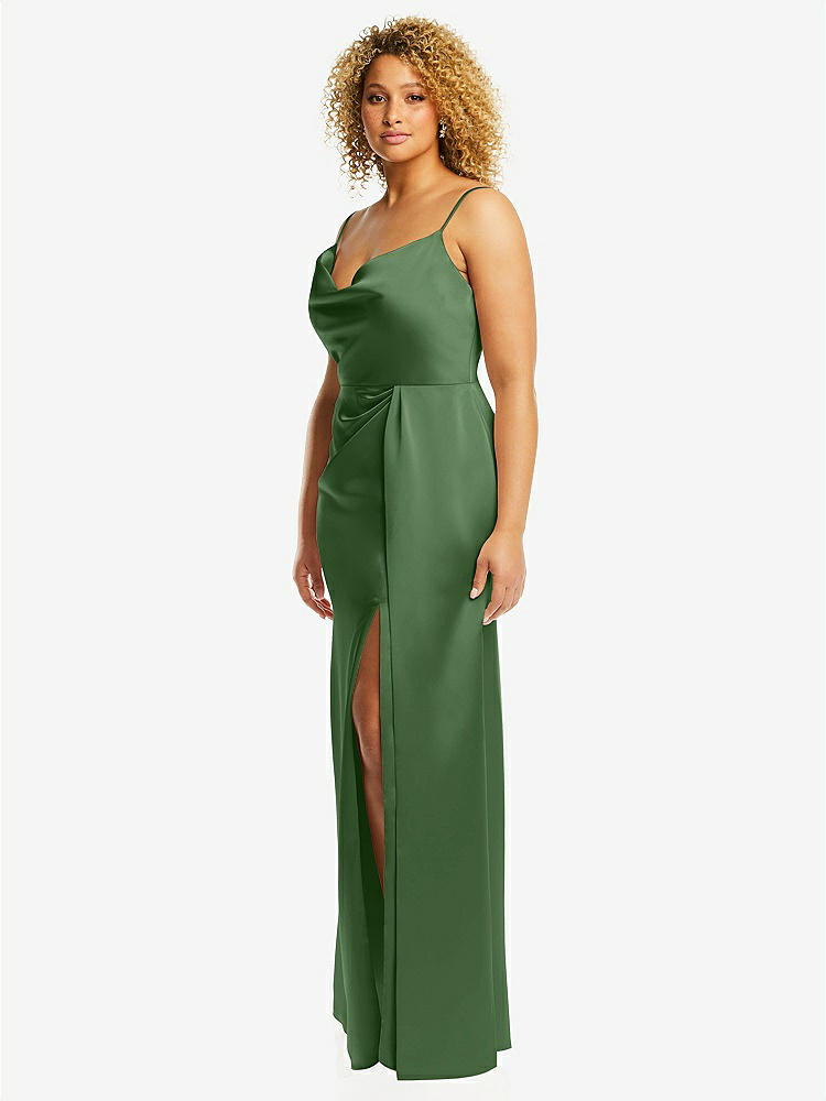 【STYLE: 3072】Cowl-Neck Draped Wrap Maxi Dress with Front Slit【COLOR: Vineyard Green】