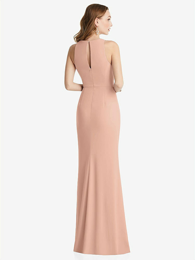 【NEW】【STYLE: 3081】ホルター マキシ ドレス カスケード フリル スリット【COLOR: Pale Peach】【SIZE: 00-30W】