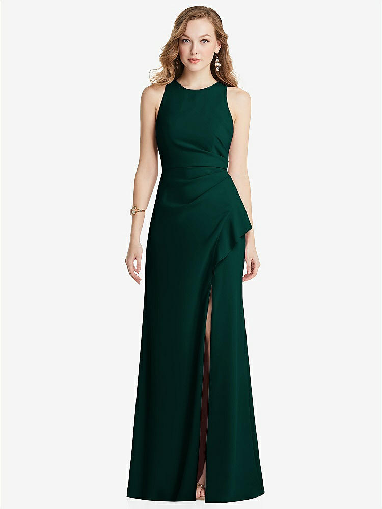 【NEW】【STYLE: 3081】ホルター マキシ ドレス カスケード フリル スリット【COLOR: Evergreen】【SIZE: 00-30W】