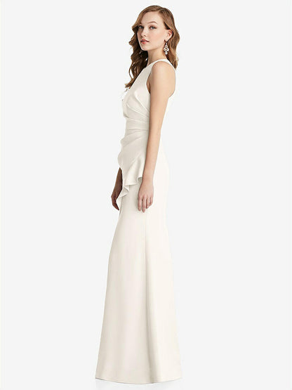 【STYLE: 3081】Halter Maxi Dress with Cascade Ruffle Slit【COLOR: Ivory】