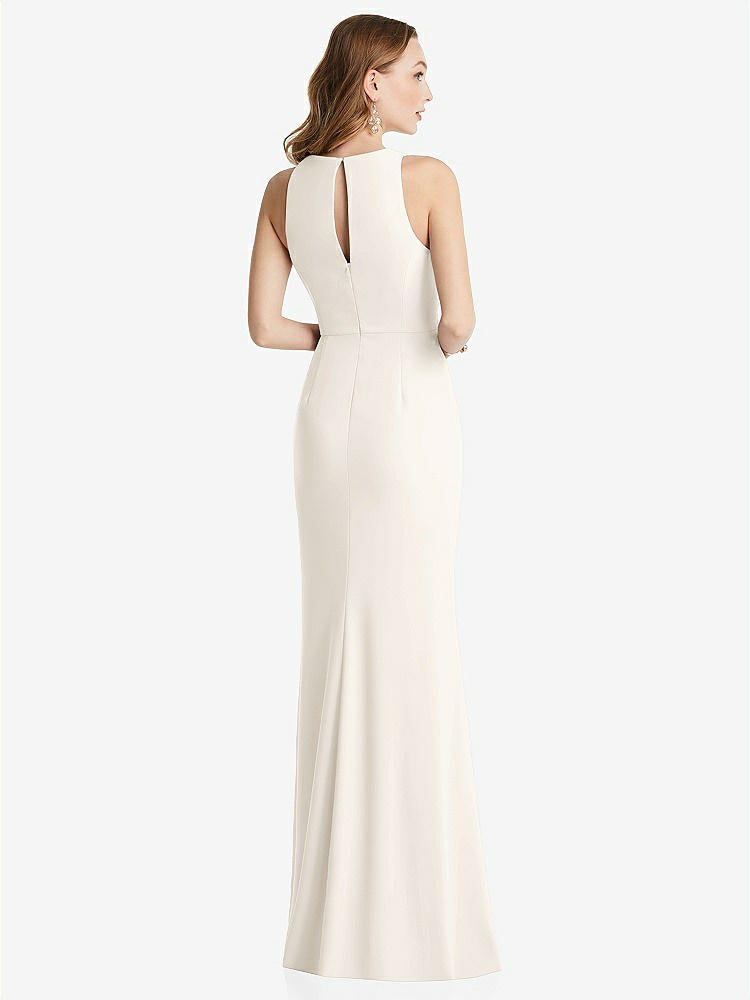 【STYLE: 3081】Halter Maxi Dress with Cascade Ruffle Slit【COLOR: Ivory】