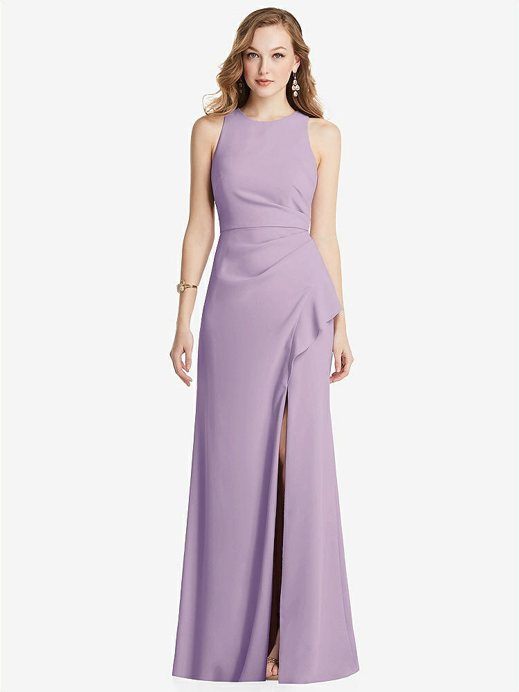 【NEW】【STYLE: 3081】ホルター マキシ ドレス カスケード フリル スリット【COLOR: Pale Purple】【SIZE: 00-30W】