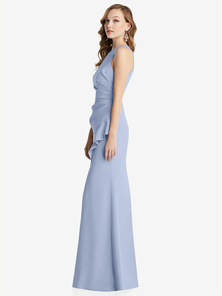 【NEW】【STYLE: 3081】ホルター マキシ ドレス カスケード フリル スリット【COLOR: Sky Blue】【SIZE: 00-30W】