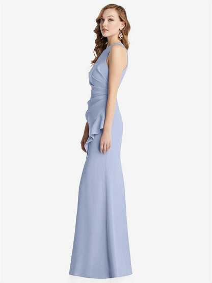 【NEW】【STYLE: 3081】ホルター マキシ ドレス カスケード フリル スリット【COLOR: Sky Blue】【SIZE: 00-30W】