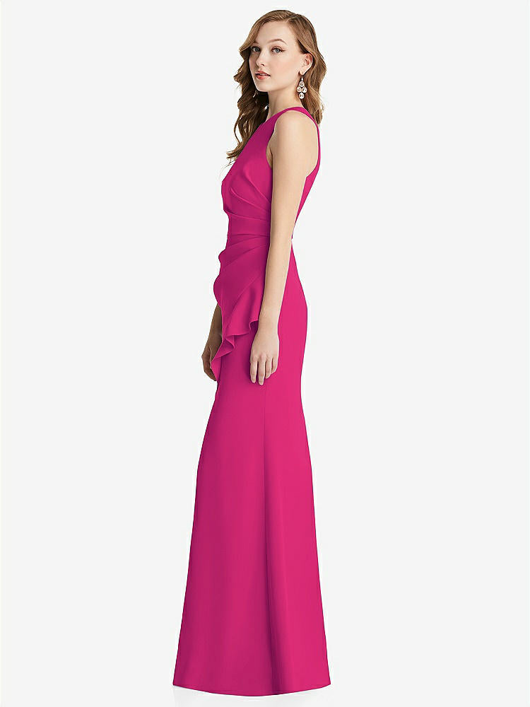 【NEW】【STYLE: 3081】ホルター マキシ ドレス カスケード フリル スリット【COLOR: Think Pink】【SIZE: 00-30W】