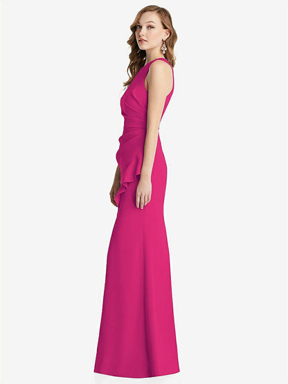 【NEW】【STYLE: 3081】ホルター マキシ ドレス カスケード フリル スリット【COLOR: Think Pink】【SIZE: 00-30W】