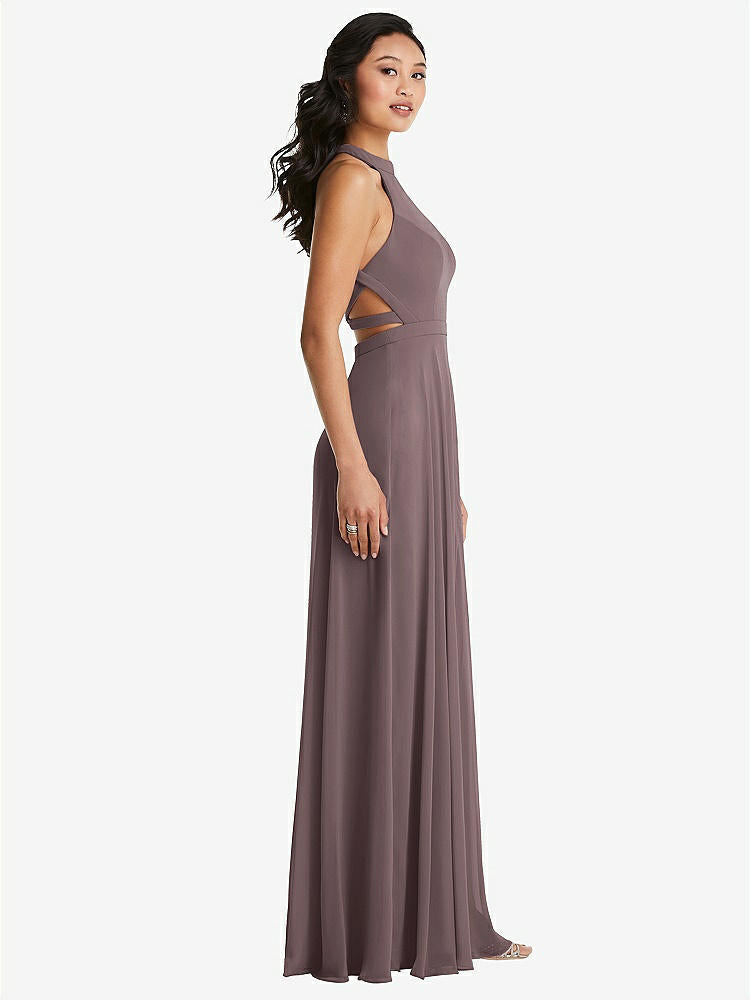 【STYLE: 3082】Stand Collar Halter Maxi Dress with Criss Cross Open-Back【COLOR: French Truffle】