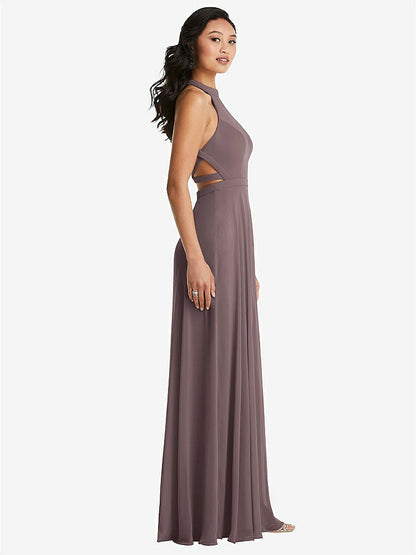 【STYLE: 3082】Stand Collar Halter Maxi Dress with Criss Cross Open-Back【COLOR: French Truffle】