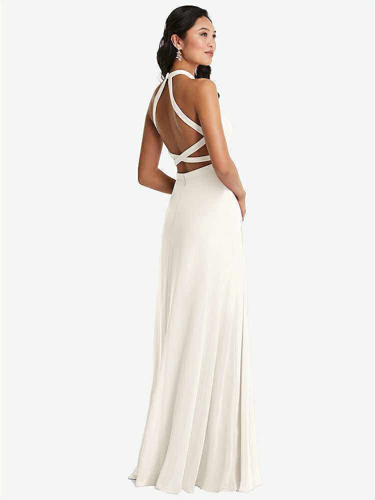 【STYLE: 3082】Stand Collar Halter Maxi Dress with Criss Cross Open-Back【COLOR: Ivory】