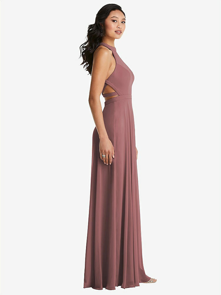 【STYLE: 3082】Stand Collar Halter Maxi Dress with Criss Cross Open-Back【COLOR: Rosewood】