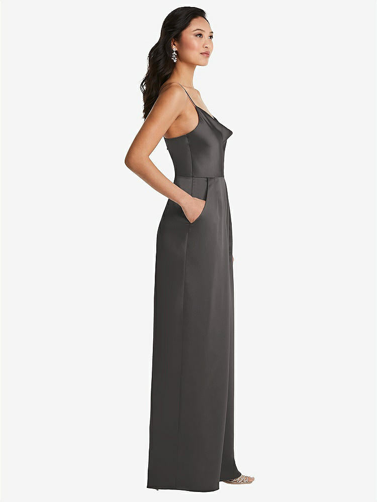 【STYLE: 3080】Cowl-Neck Spaghetti Strap Maxi Jumpsuit with Pockets【COLOR: Caviar Gray】