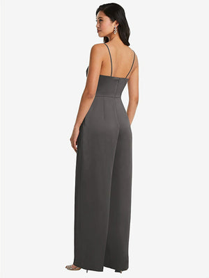 【NEW】【STYLE: 3080】カウルネック スパゲッティ ストラップ マキシ ジャンプスーツ ポケット【COLOR: Caviar Gray】【SIZE: 00-30W】