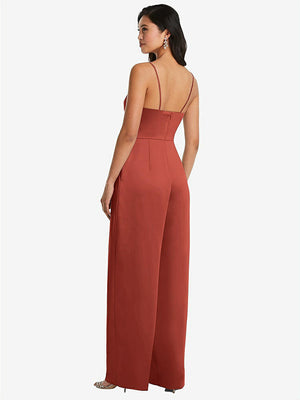 【STYLE: 3080】Cowl-Neck Spaghetti Strap Maxi Jumpsuit with Pockets【COLOR: Amber Sunset】