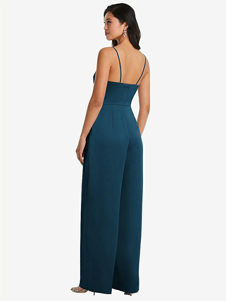 【STYLE: 3080】Cowl-Neck Spaghetti Strap Maxi Jumpsuit with Pockets【COLOR: Atlantic Blue】