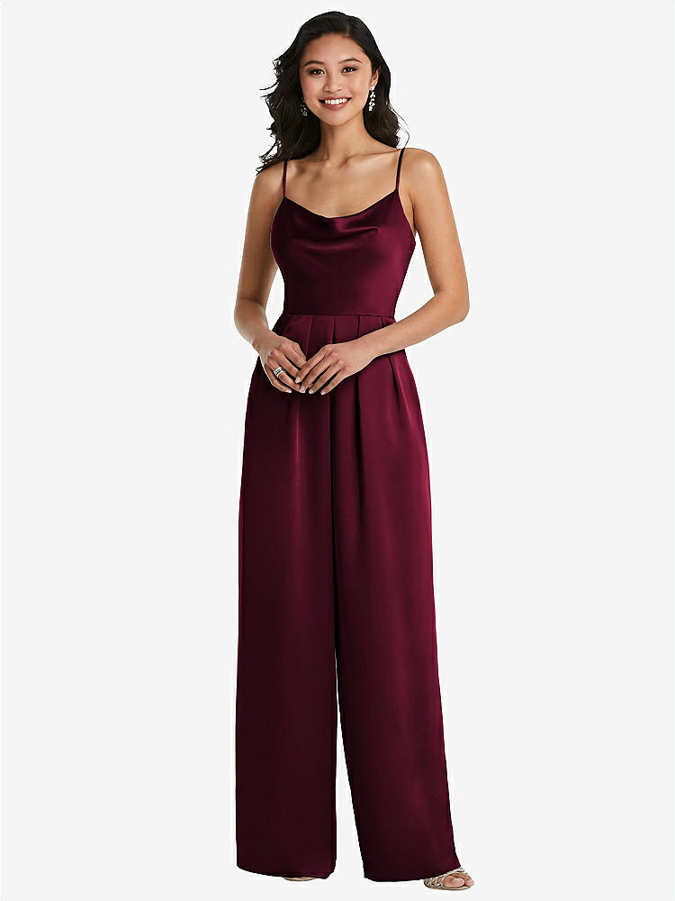 【STYLE: 3080】Cowl-Neck Spaghetti Strap Maxi Jumpsuit with Pockets【COLOR: Cabernet】