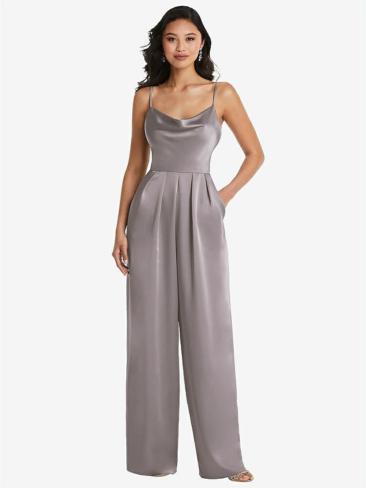 【STYLE: 3080】Cowl-Neck Spaghetti Strap Maxi Jumpsuit with Pockets【COLOR: Cashmere Gray】
