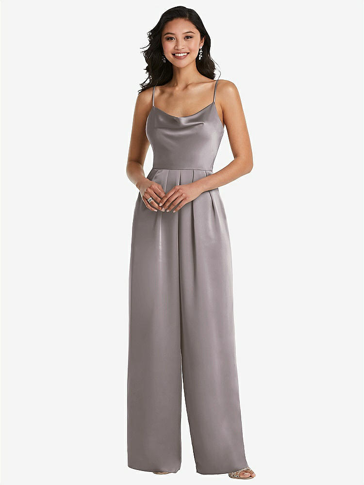 【STYLE: 3080】Cowl-Neck Spaghetti Strap Maxi Jumpsuit with Pockets【COLOR: Cashmere Gray】