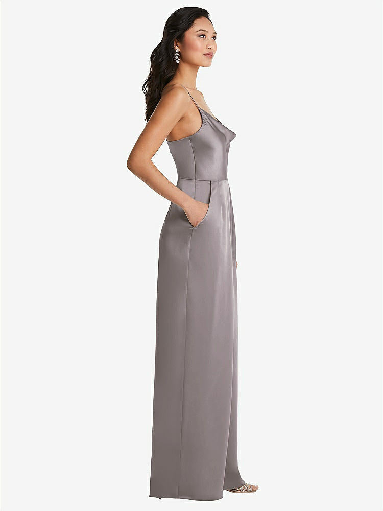【STYLE: 3080】Cowl-Neck Spaghetti Strap Maxi Jumpsuit with Pockets【COLOR: Cashmere Gray】