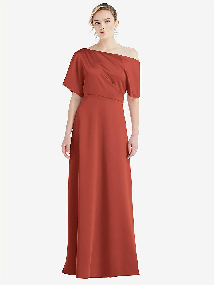 【NEW】【STYLE: 3076】ワンショルダー スリーブ ブルーソン トランペット ガウン【COLOR: Amber Sunset】【SIZE: 00-30W】