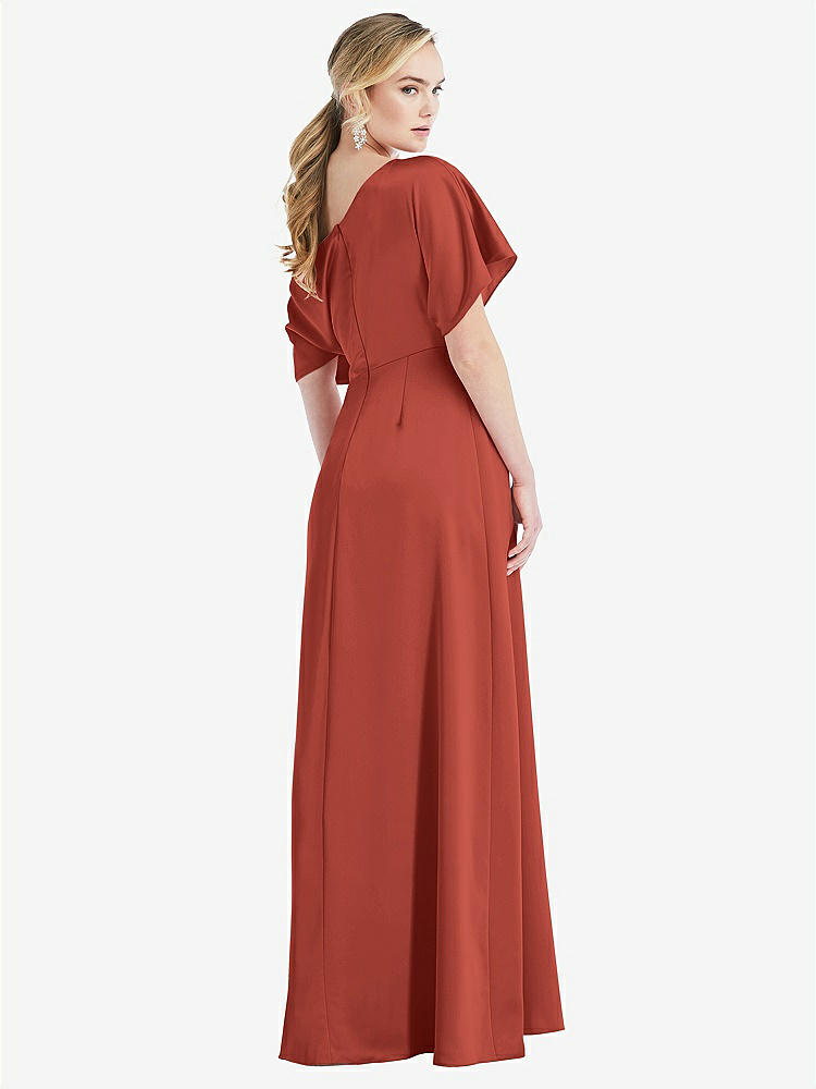 【STYLE: 3076】One-Shoulder Sleeved Blouson Trumpet Gown【COLOR: Amber Sunset】