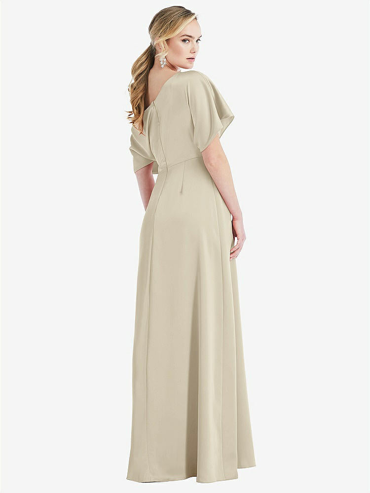 【NEW】【STYLE: 3076】ワンショルダー スリーブ ブルーソン トランペット ガウン【COLOR: Champagne】【SIZE: 00-30W】