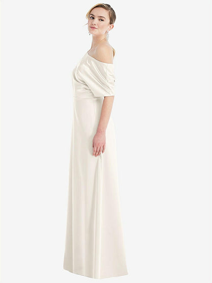 【STYLE: 3076】One-Shoulder Sleeved Blouson Trumpet Gown【COLOR: Ivory】