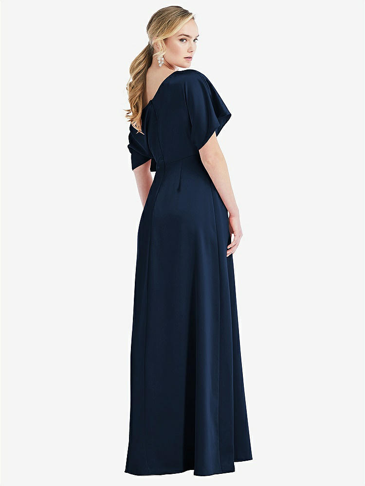 【NEW】【STYLE: 3076】ワンショルダー スリーブ ブルーソン トランペット ガウン【COLOR: Midnight Navy】【SIZE: 00-30W】