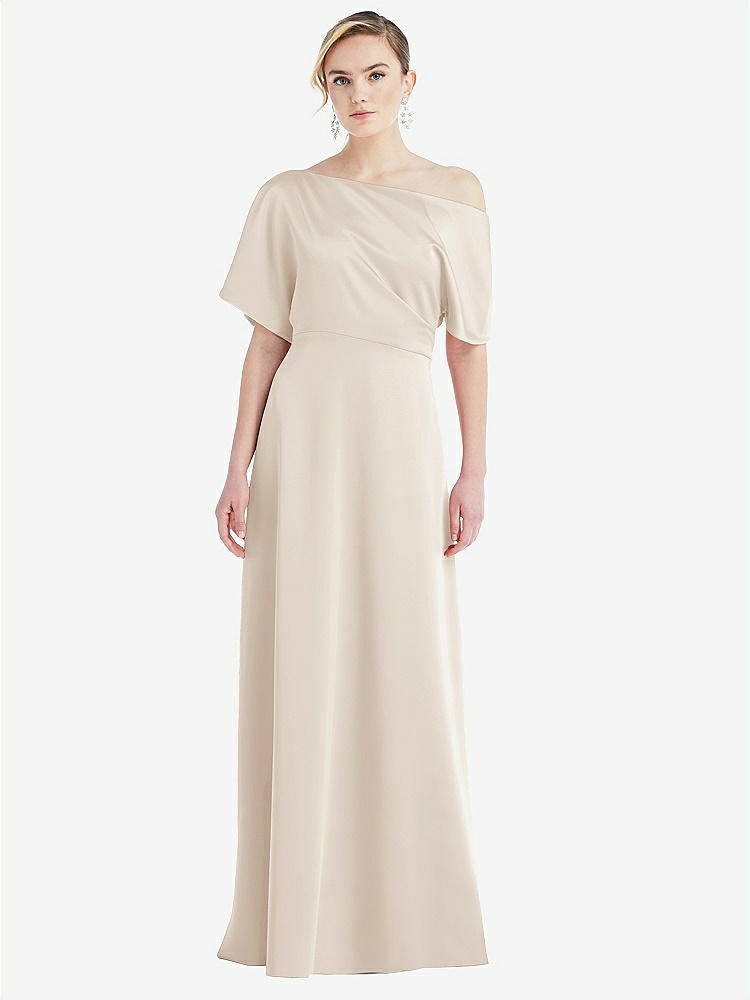 【NEW】【STYLE: 3076】ワンショルダー スリーブ ブルーソン トランペット ガウン【COLOR: Oat】【SIZE: 00-30W】