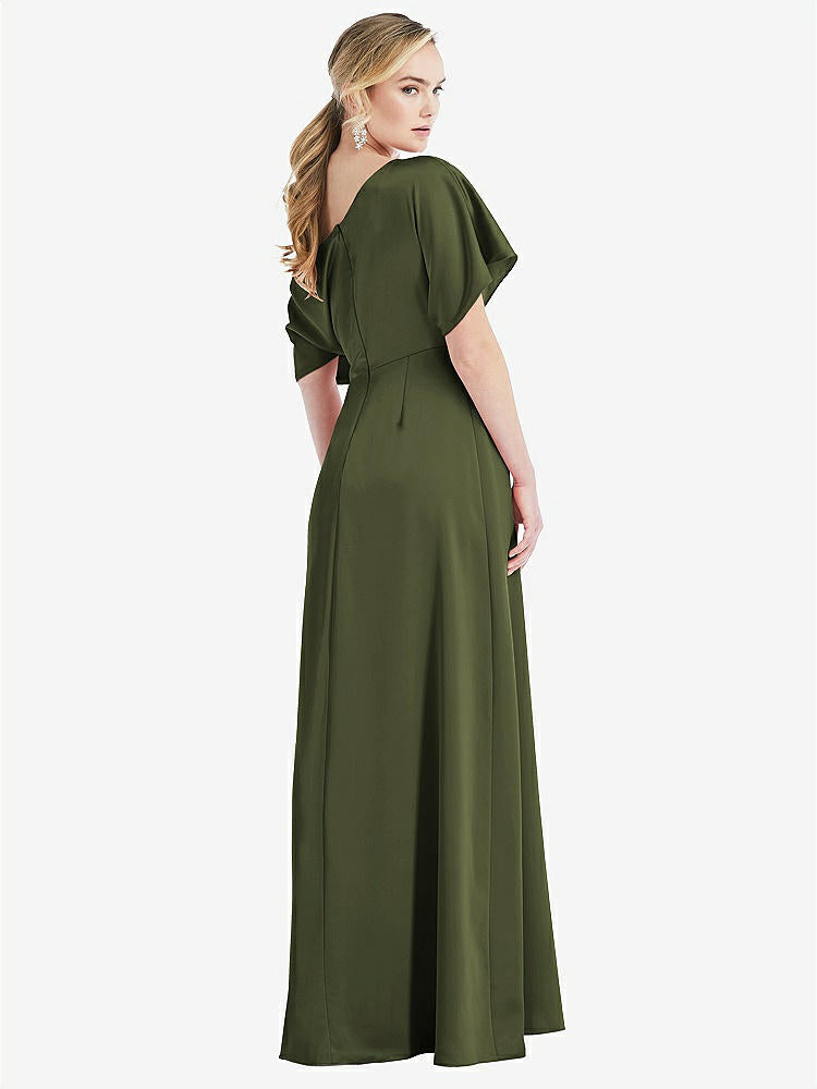【STYLE: 3076】One-Shoulder Sleeved Blouson Trumpet Gown【COLOR: Olive Green】