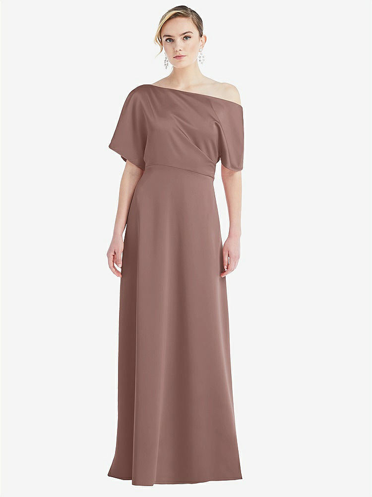 【NEW】【STYLE: 3076】ワンショルダー スリーブ ブルーソン トランペット ガウン【COLOR: Sienna】【SIZE: 00-30W】
