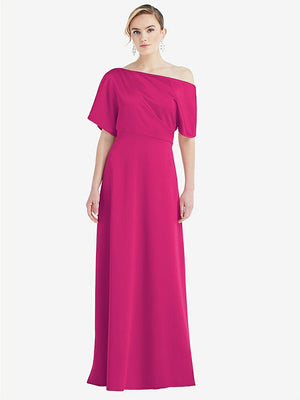 【NEW】【STYLE: 3076】ワンショルダー スリーブ ブルーソン トランペット ガウン【COLOR: Think Pink】【SIZE: 00-30W】