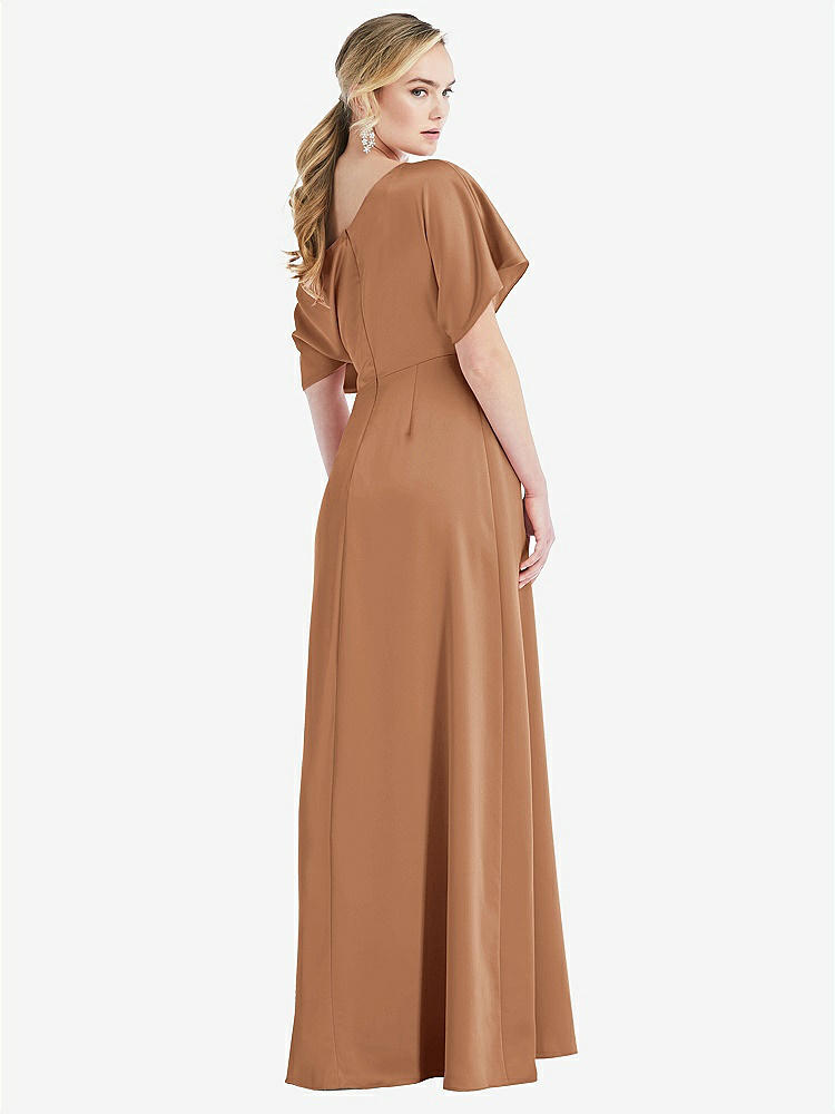 【NEW】【STYLE: 3076】ワンショルダー スリーブ ブルーソン トランペット ガウン【COLOR: Toffee】【SIZE: 00-30W】