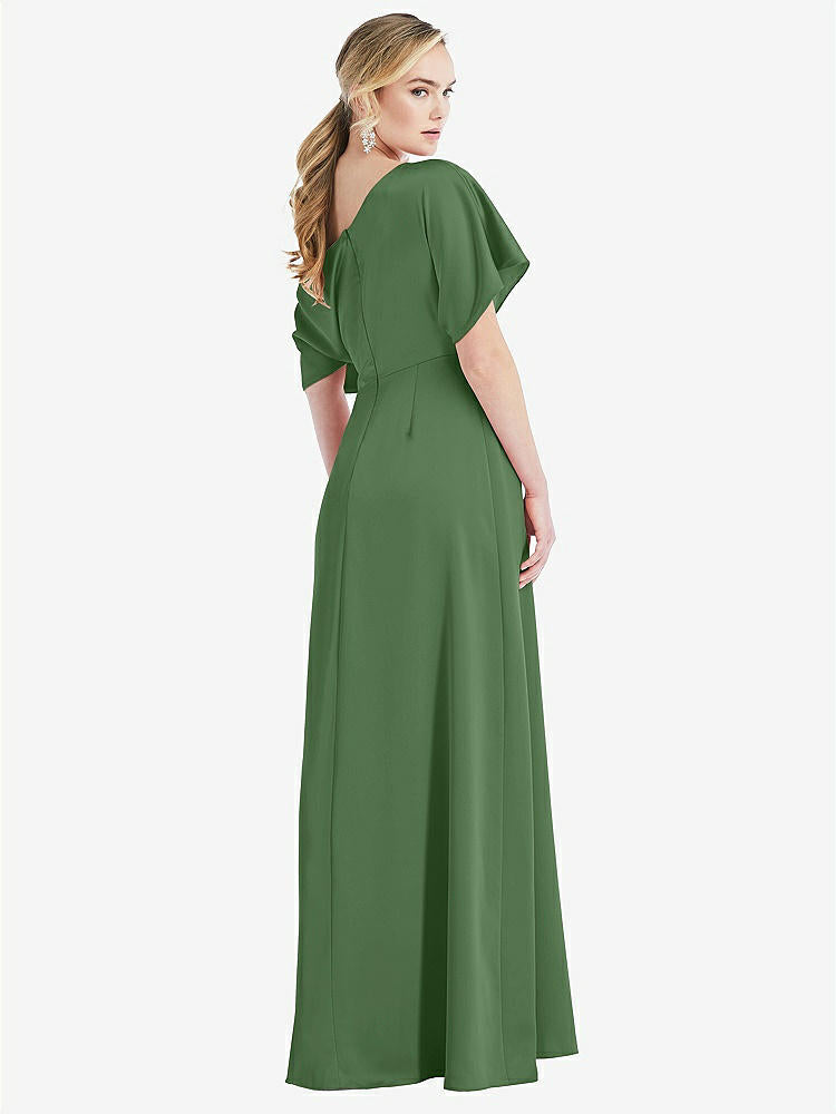 【STYLE: 3076】One-Shoulder Sleeved Blouson Trumpet Gown【COLOR: Vineyard Green】